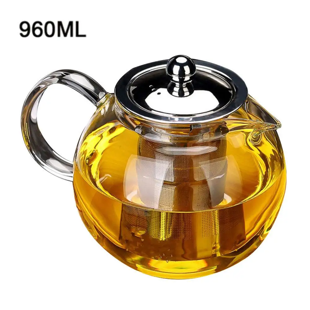 Термостойкий стеклянный чайник 1900 мл-350 мл, цветочный чайный набор, чайник, кофейник, набор посуды для напитков, ситечко из нержавеющей стали, чайник - Цвет: 950ML   Type A