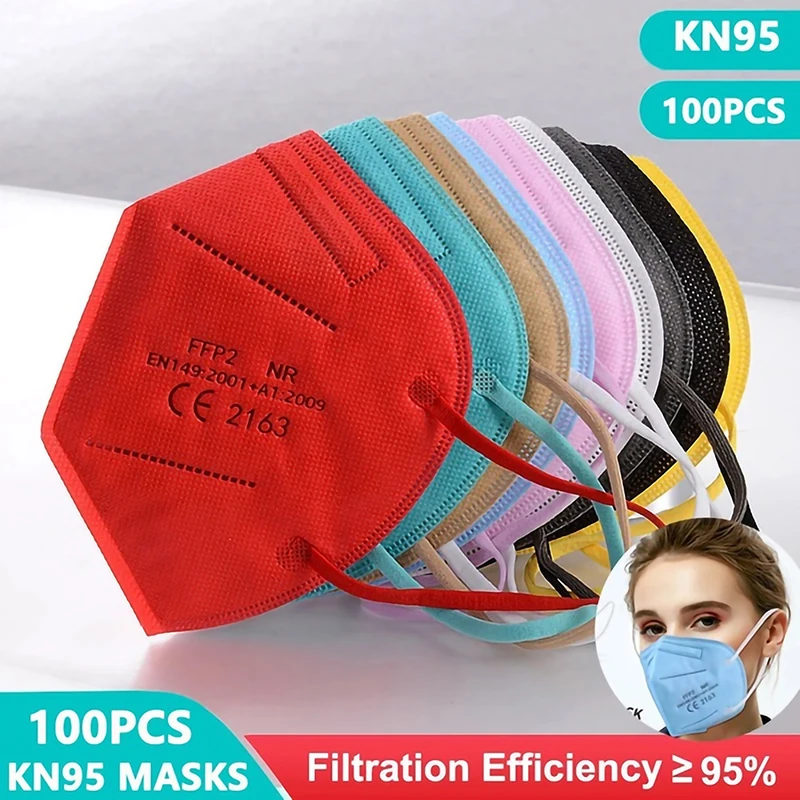 Mascarilla Facial FFP2 KN95 de 5 capas con filtro, máscara protectora para adultos, máscaras negras