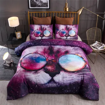 

Home Textiles 3D Digital Printing Bedding Set Duvet Cover Pillowcase Bedclothes Dropshipping Diamond queen cat glasses
