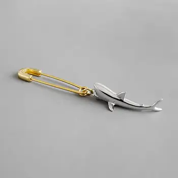 

Fancy Shark Pin Gold Drop Earrings For Women Real 925 Sterling Silver Fine Jewelry Statement Earings Fashion Jewelry 925-765