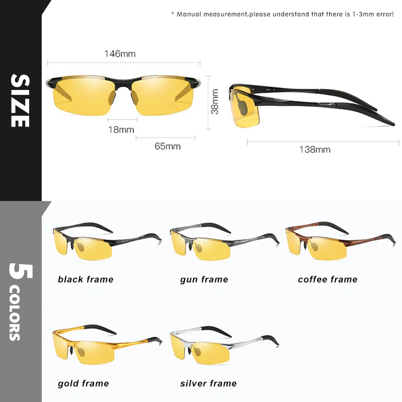 Driving Night Vision Glasses Polarized Photochromic For Men