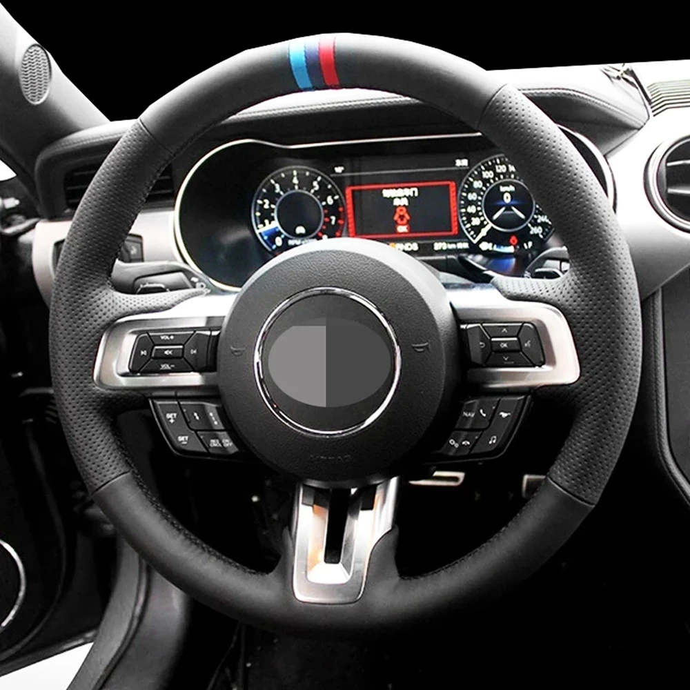 DIY Black Suede Leather Non-Slip Wear-Resistant Car Steering Wheel Cover For Ford Mustang 2015-2019 / GT |