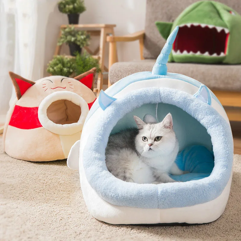 

New Cat Nest Pet Cat Yurt Cartoon Cat Villa Four Seasons Universal Semi-closed Cat Cage Autumn and Winter Pet Supplies