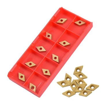 

10Pcs DCMT070204 YBC251 Blades Gold Carbide Inserts CNC Lathe Cutter for Lathe Turning Tool Boring Bar