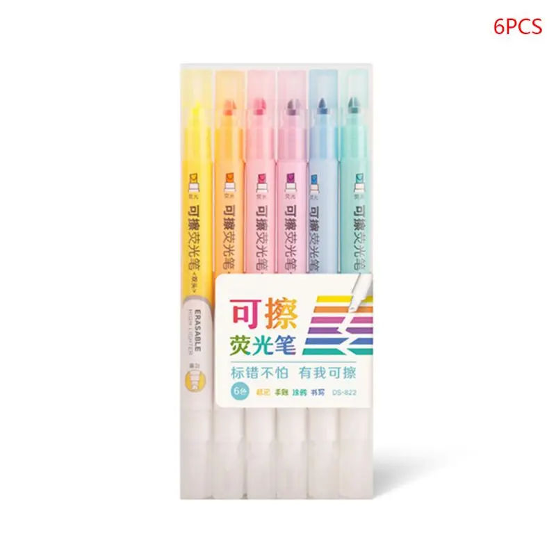 

6pcs Double Head Erasable Highlighter Pen Marker Pastel Liquid Chalk Fluorescent Pencil Drawing Stationery B95D