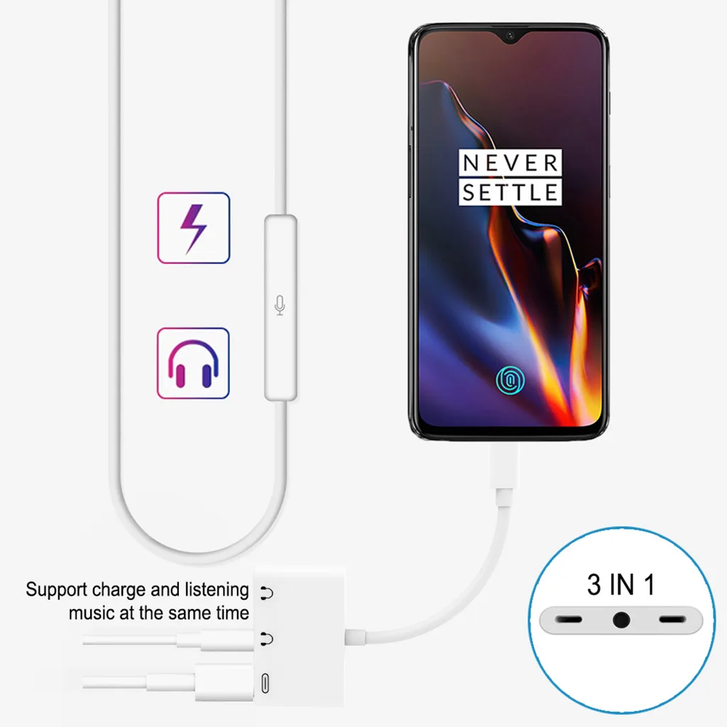 Адаптер типа C 3A Быстрая зарядка 2 в 1 сплиттер USB-C+ 3,5 мм аудио зарядное устройство адаптер портативные аудио аксессуары