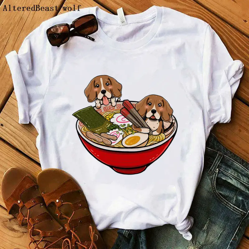 Sushi beagle, Женская забавная Милая модная футболка, Женская Повседневная футболка с принтом, модная футболка с коротким рукавом, летняя женская футболка с рисунком Харадзюку - Цвет: as picture