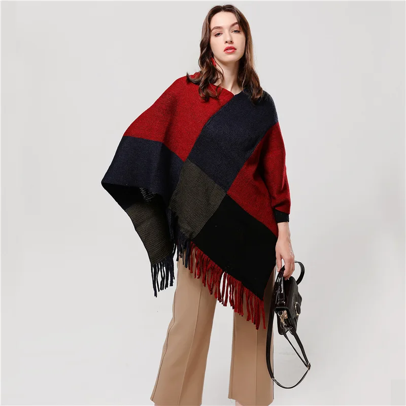 Fashion Winter Scarf for Women Wool Knitted Feel Poncho Capes Scarves Soft Warm Shawl Lady Cashmere Warps Stole