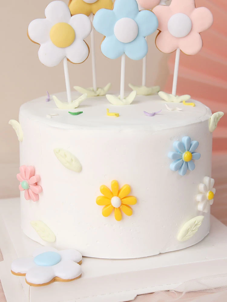 Colored flowers Happy Birthday Cake Topper soft pottery Birthday party Dessert decoration For Baby shower Baking supplies 6pc cake topper,cake toppers,cake decorations,birthday party supplies,party decorations