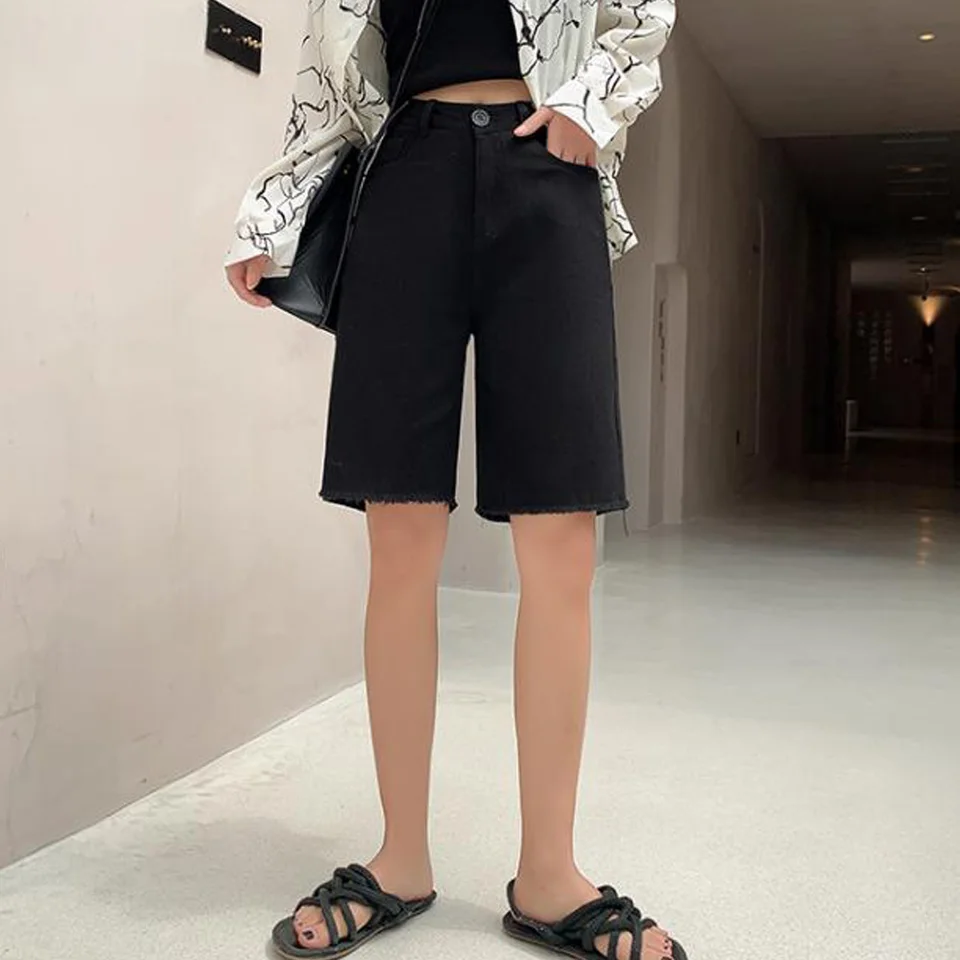 ladies black long shorts