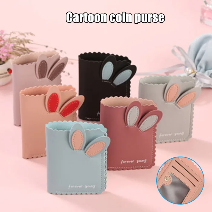 Hot Selling Women Small Wallet Lovely Rabbit Ears Wallets Cards Holder Short Design Purse Girls Wallet Cash Holder-B5