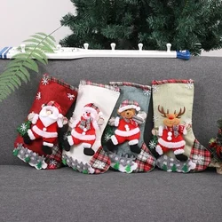Christmas Stockings Socks with Snowman Santa Elk Bear Printing Xmas Candy Gift Bag Fireplace Xmas Tree Decoration New Year
