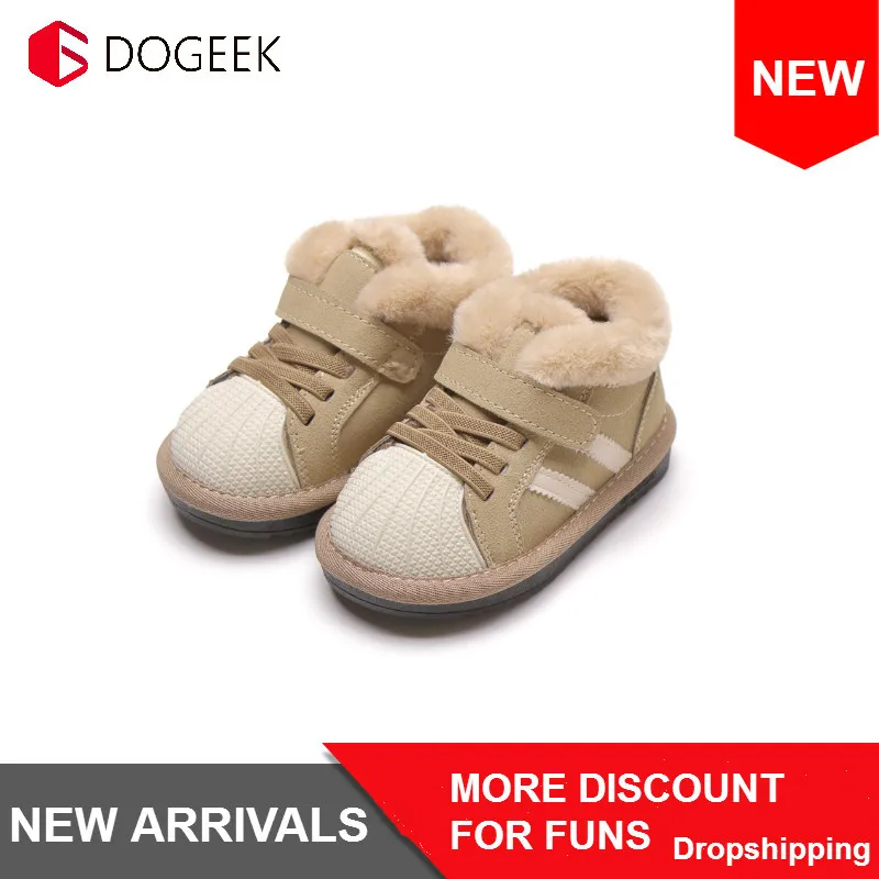 

DOGEEK Children Winter Shoes Kids Cow Suede Plush Sports Sneaker for Boys Girls Warm Children's Casual Shoes Flat Boots Baby