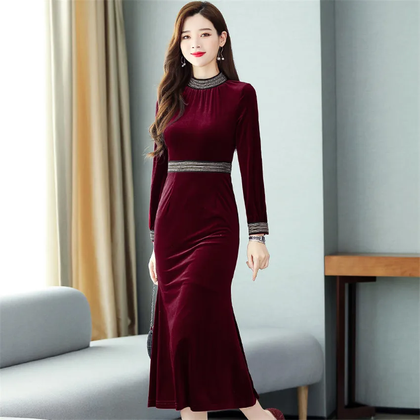 

3XL Spring Winter Dresses Women Red Velvet Dress Runway Sexy Bodycon Party Dresses Plus Size Robe Femme Vestidos