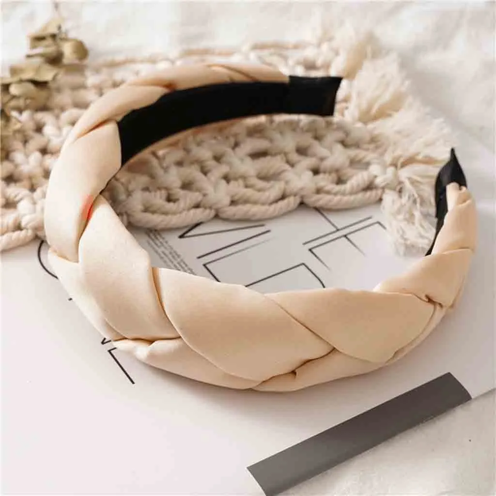 

Women's Satin Woven Headband Thick Headband lady white Fashion Solid Color Fabric Twist Headband for girl and lady#y30
