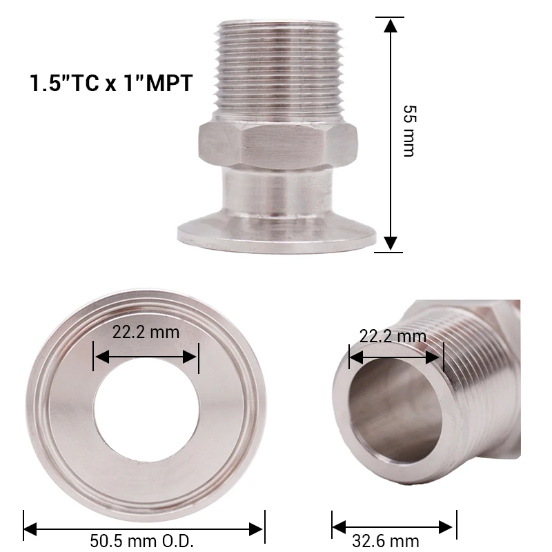 1.5" TC x 1" Male NPT SS304 3A Standard Homebrew Clover Fitting Brewer Hardware Sanitary Hardware