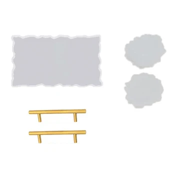 

Resin Tray Mold with Resin Coaster Mold Silicone Tray Mold with 2 Pcs Handle for Agate Platter Artificial Agate Board
