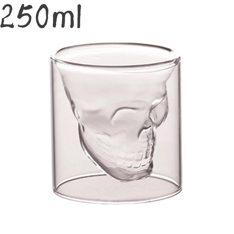 Двойная прозрачная стеклянная чашка, Череп, красное вино, молоко, виски, чай, кофе, напитки, спиртные напитки, изоляционный стакан для воды, многоразовый инструмент, бар - Цвет: Skull glass-250ML