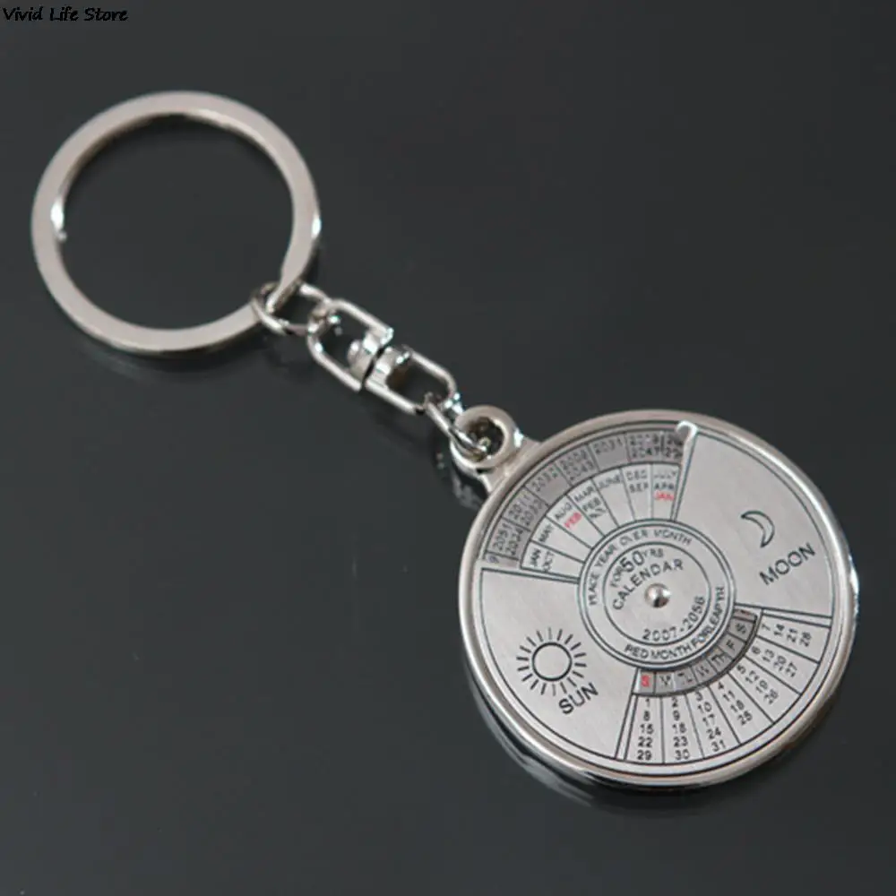 50 Year Calendar Key Chain Mini Metal Ring Compass Keyring Keyfob Hiking Camping Outdoor Sports Survival Tools Calendar Key Chain