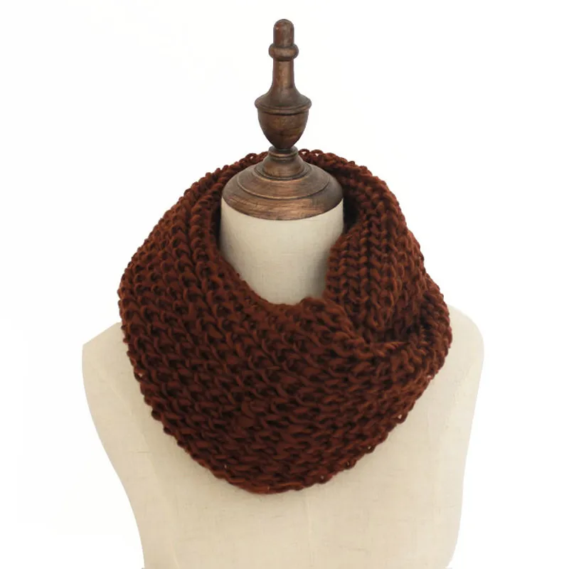 Однотонный вязаный снуд, зимний базовый бесконечный зажим для шарфа для женщин - Цвет: Коричневый