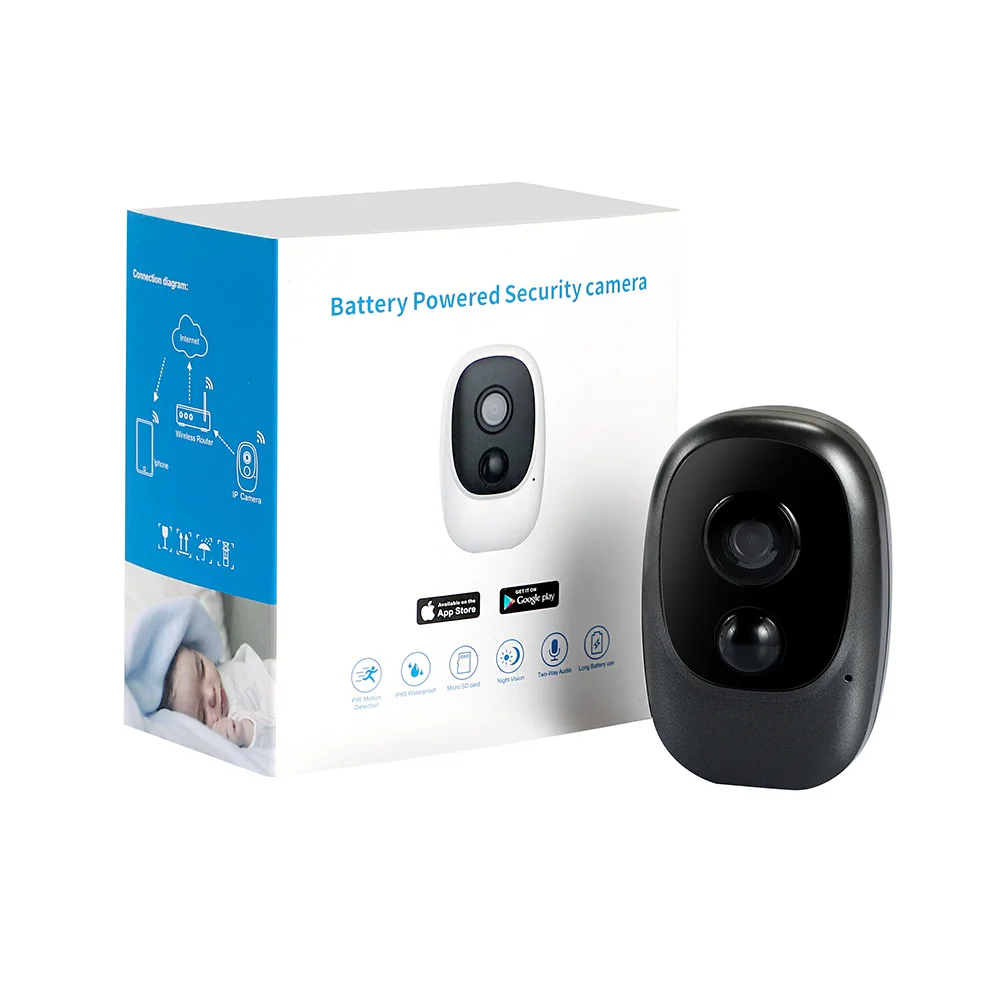 IP66 Outdoor Rechargeable Battery Powered WiFi Camera Night Vision 1080P Video Motion Detection Cloud Storage SD Card 128G