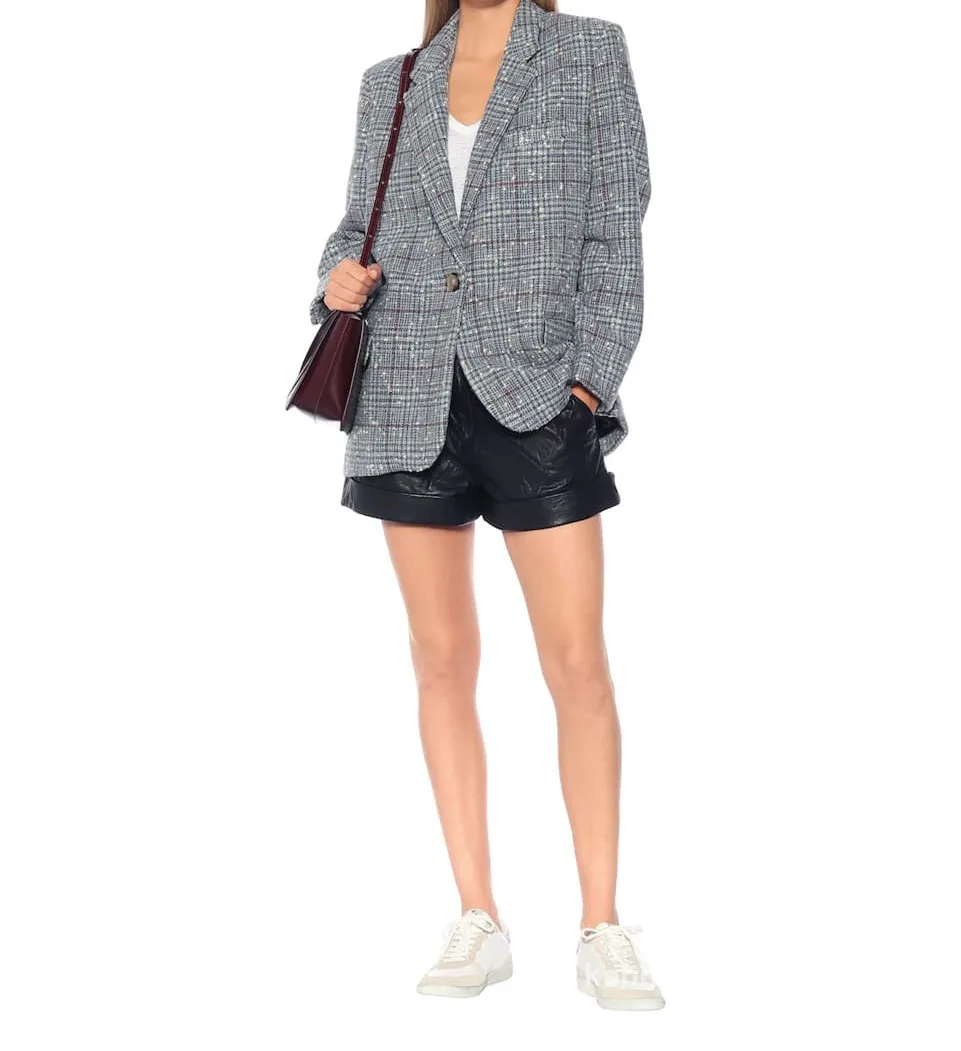 

New Woolen Women's suit coat Single Button Snow Plaid Jacket Turn Down Collar office work female outwear