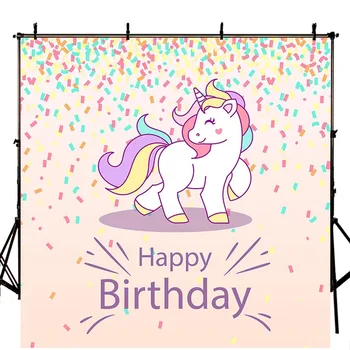 

Cartoon unicorn photography backdrop made of vinyl cloth or premium washable cloth for children party portrait studio photo