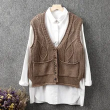 Весенний однотонный вязаный жилет с двойным карманом, женский свитер, пуловер, 8677