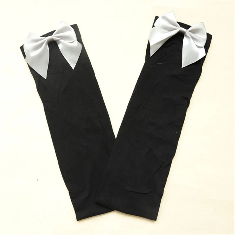black gray bow Длинные колготки выше колена с бантиком; нейлоновые чулки до бедра; прозрачные эластичные чулки для девочек; SW030 - Color: black gray bow