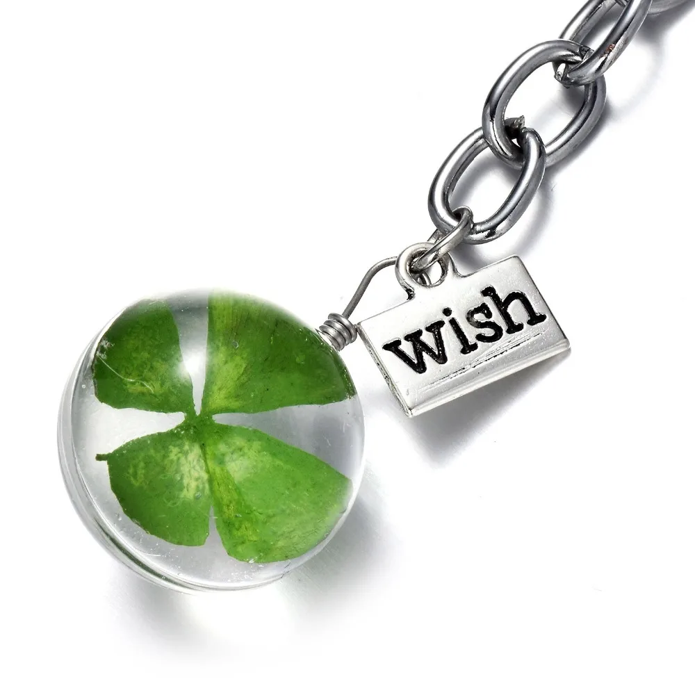 Hot Wish Label Design Natural Clover Keychain Lucky Four Leaf 