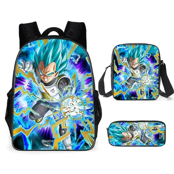 

New Bookbag Dragon Ball Super Goku Backpack 3Pcs/Sets Lunch Tote Pencil Case School Bags for Teenage Girls Boy Travel Backpack