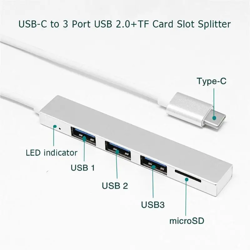 Type-C концентратор USB-C-3 порта USB 2,0+ TF слот для карты конвертер OTG Кабель-адаптер для Micro SD карт-ридер type-C интерфейс телефона