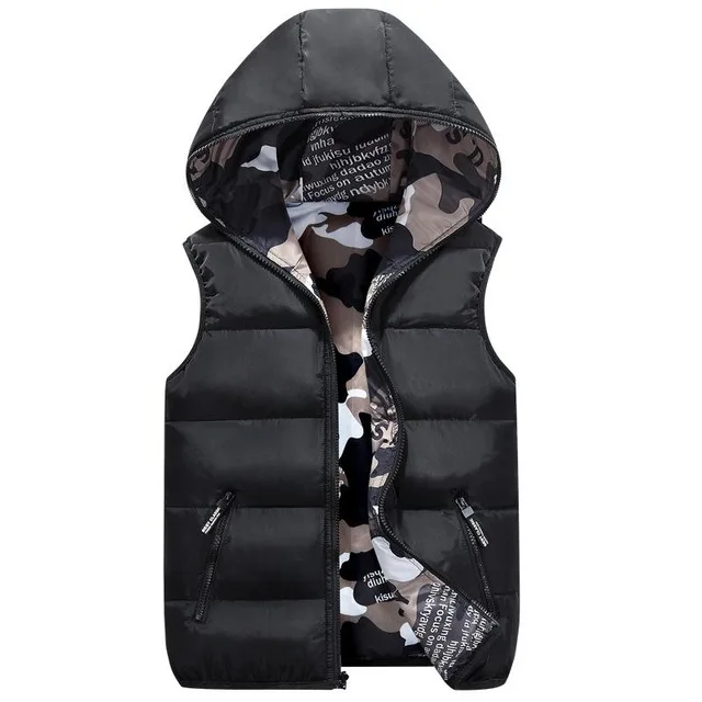 Women Vests Plus Size Hooded Two Side Camouflage Warm Waistcoat Winter Black Jacket Outerwear Sleeveless Coat - Цвет: Черный
