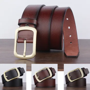 

New men's belt wild youth retro Japanese word buckle copper belt