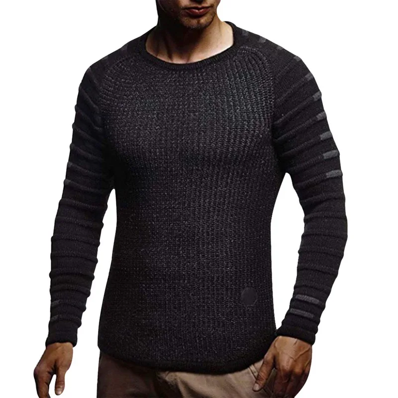 Vertvie Осенние повседневные мужские свитера вязаный пуловер с круглым вырезом мужской однотонный Модный мягкий теплый тонкий свитер Трикотаж Pull Homme - Цвет: black