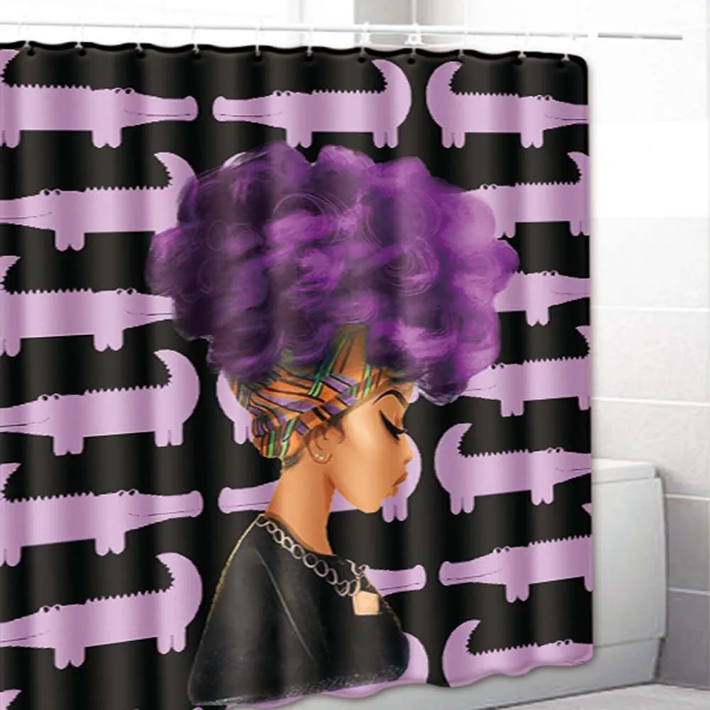 1pc shower curtain Современная африканская Дамская душевая шторы с крючками домашняя декоративная шторка для ванны Водонепроницаемая 3D фиолетовая душевая занавеска для ванной - Цвет: 1pc shower curtain