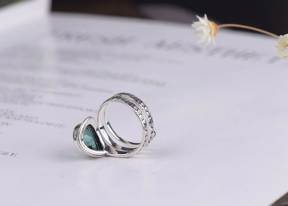 GAGAFEEL, 925 пробы Серебряное кольцо из циркона, модные открытые кольца, капля воды, огранка, зеленый циркон, регулируемое кольцо для женщин, элегантное ювелирное изделие