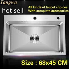 Общая кухонная раковина прочная 304 нержавеющая сталь ручная работа один слот Горячая 680x450 мм