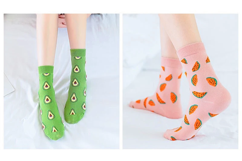 orange knee high socks Spring Autumn  Fruit Avocado Lemon Watermelon Peach Strawberry Banana Cotton Socks Korean Funny Harajuku Female Casual Socks women's socks