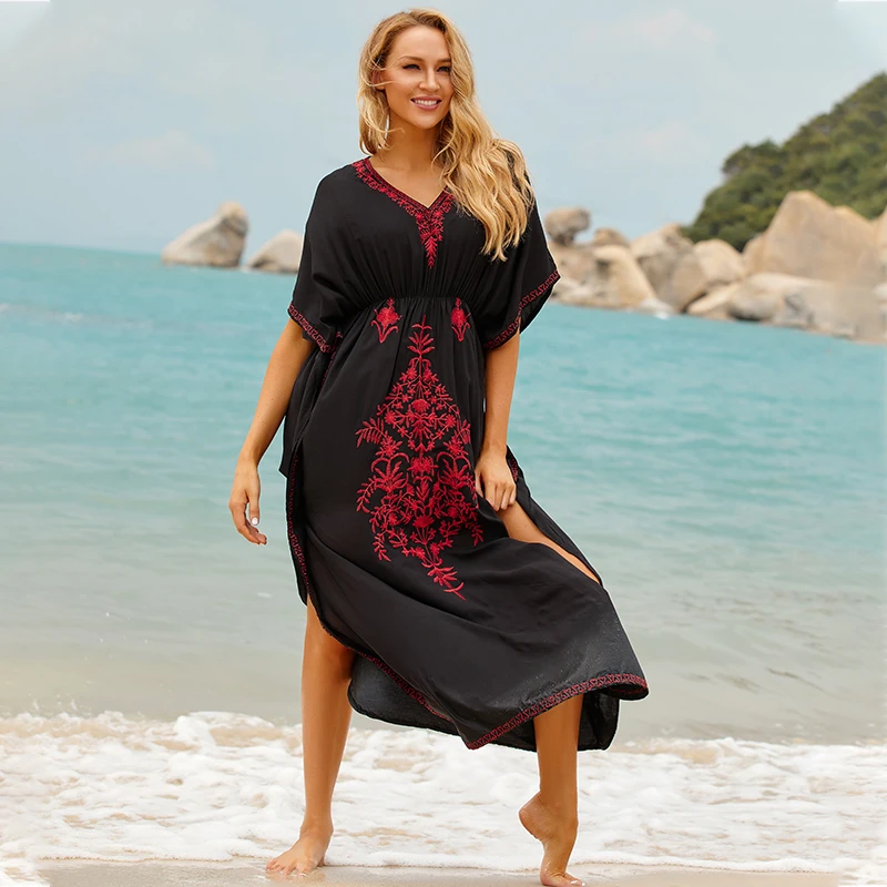 bikini cover up dress Boho Quick-drying Long Kaftan Bikini Cover-ups Retro Plus Size Summer Dress Women Clothing Beach Wear Swim Suit Cover Up Q831 swim skirt cover up no brief