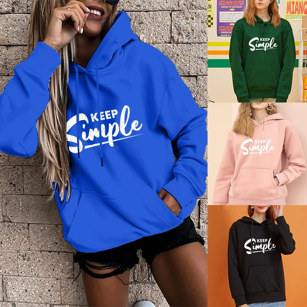 Hoodie Women's Harajuku Loose Oversized Pocket Sports Hoodie Top Simple English Printing Girls Casual Long Sleeve Pullover Tops