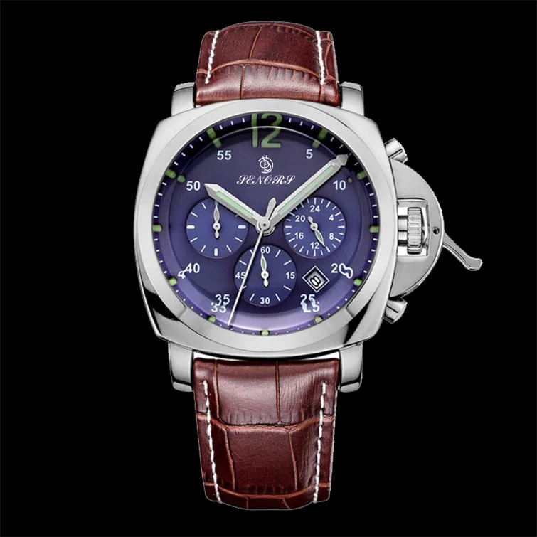 

JD Hot Selling Three-Eyed Multi-functional Sports Quartz Watch Waterproof Night Light Leather Belt MEN'S Watch