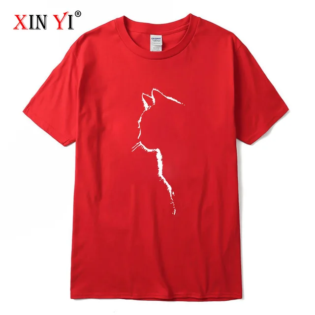 XINYI Men's T-shirt Top Quality 100% cotton short sleeve cool cat print casual loose men t shirt o-neck t-shirt men tee shirts Red-2018312