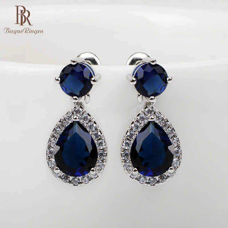 Женские серьги с сапфировым изумрудом Bague Ringen капельки розовым кристаллом из циркония ювелирное изделие