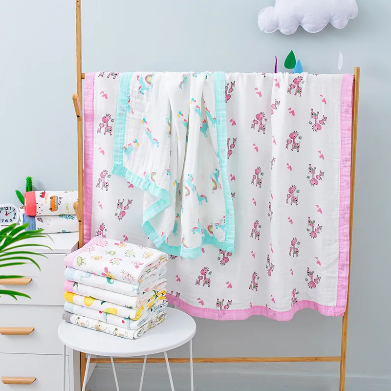 

INS Bamboo Fabric Pure Cotton Newborn Infant Child Gro-bag Bath Towel Baby Blanket Blanket Printed Four Layer