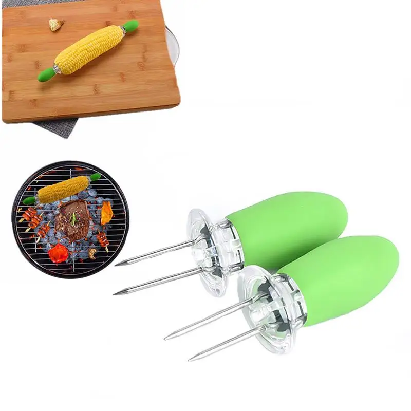 2Pcs/Set Corn Fork Corn Cob Holders Heat Resistant Skewers Twin Prong Skewers For BBQ BBQ Tools Accessories