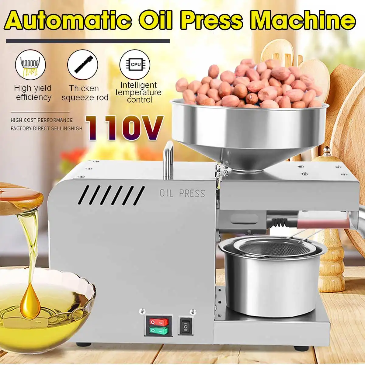 

700W Automatic Oil Press Machine Small Business Equipment Machine Oil Pressure Peanutss Sesame Nut Sunflower Seeds Oil Extractor