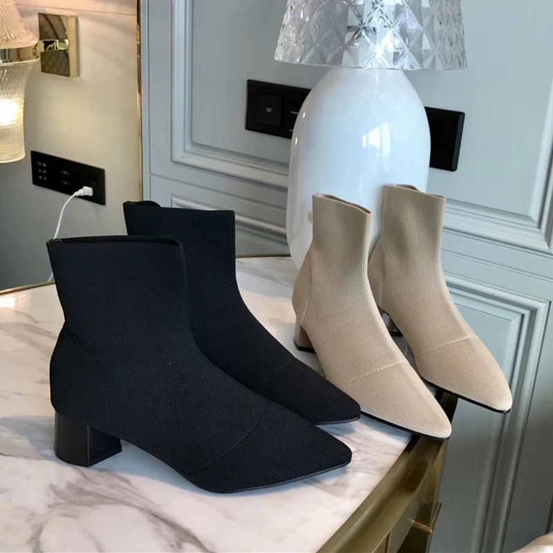 

Women's Short Boot Chunky Heel Shoes Lace Up Lady Boots Summer Booties Luxury Designer Ankle Ladies Med Rubber Black Fashion