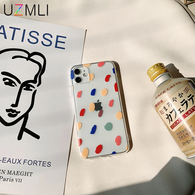

INS CHIC Colored Spots Simple Clear Soft Phone Case For iPhone 11 Pro Max TPU Back Cover for iPhone X XR XS Max 8 7 6 6S Plus