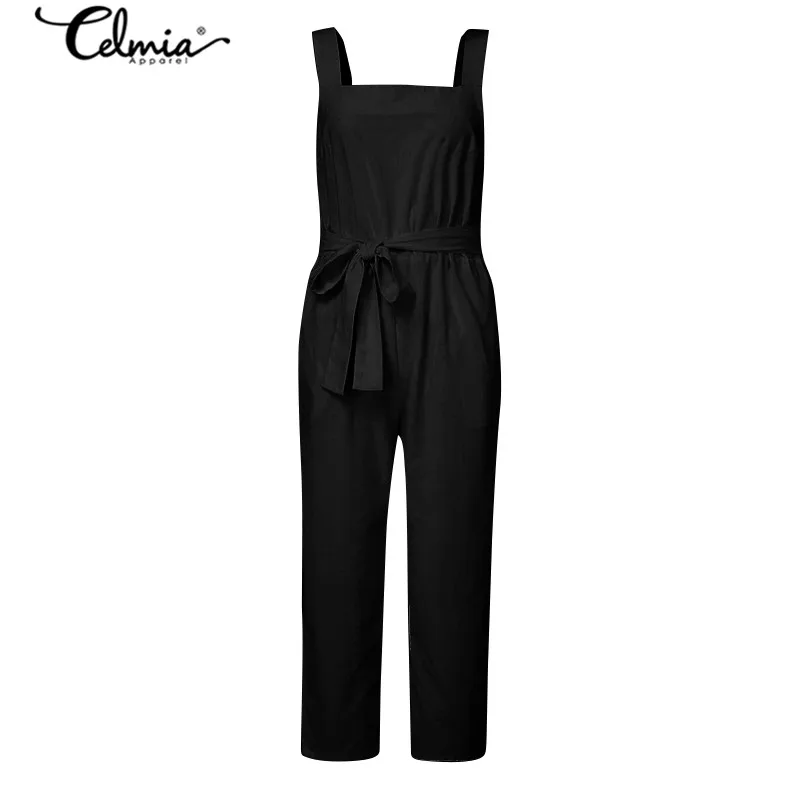 S-5XL Celmia Fashion Women Casual Rompers Vintage Jumpsuit Summer Sleeveless Backless Belted High Waist Playsuit Solid Overalls S-5XL Celmia Fashion Women Casual Rompers Vintage Jumpsuit Summer Sleeveless Backless Belted High Waist Playsuit Solid Overalls
